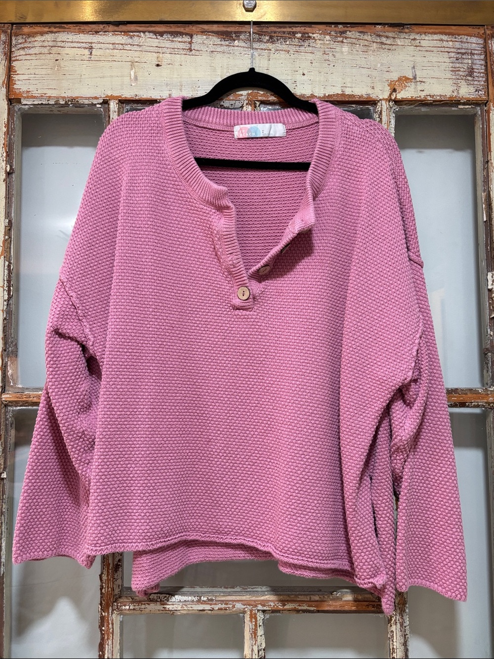Free People Dusty Rose Henley Knit Pullover